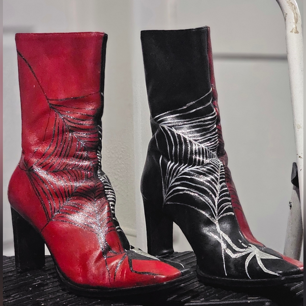 Black & red custom spider boots